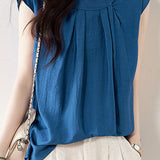 Solid Color Pleated Sleeveless Shirt