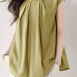 Solid Color Pleated Sleeveless Shirt
