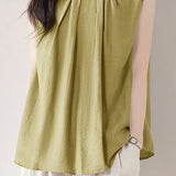 Solid Color Pleated Sleeveless Shirt