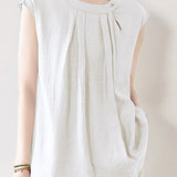 Solid Color Pleated Sleeveless Shirt