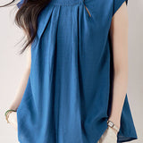 Solid Color Pleated Sleeveless Shirt