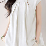 Solid Color Pleated Sleeveless Shirt