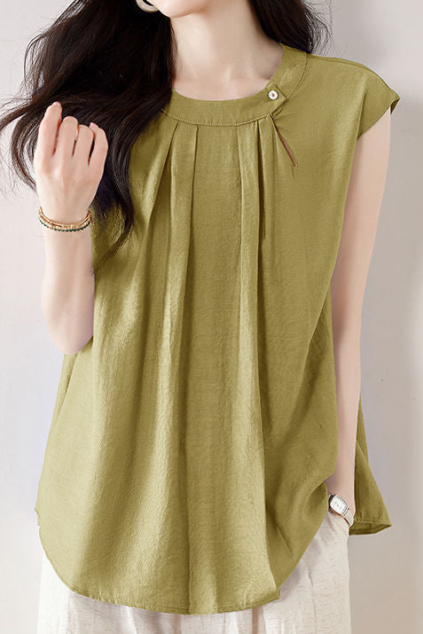 Solid Color Pleated Sleeveless Shirt - liwisi