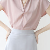 Lapel Twisted Pleat Solid Color Shirt
