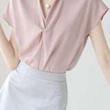 Lapel Twisted Pleat Solid Color Shirt