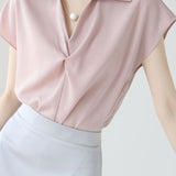 Lapel Twisted Pleat Solid Color Shirt