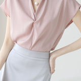 Lapel Twisted Pleat Solid Color Shirt