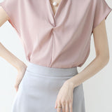 Lapel Twisted Pleat Solid Color Shirt