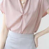 Lapel Twisted Pleat Solid Color Shirt