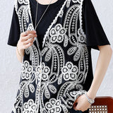 Heavy Embroidery Faux Two-Piece Crochet T-shirt