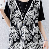 Heavy Embroidery Faux Two-Piece Crochet T-shirt
