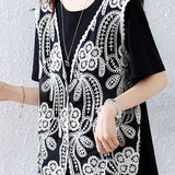 Heavy Embroidery Faux Two-Piece Crochet T-shirt