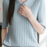 Lapel Half Placket Textured Short Sleeve Knit T-shirt