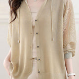 Hooded Open Front Long Sleeve Knit Cardigan