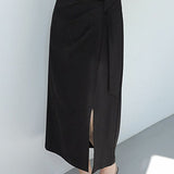 Irregular Pleated Front Split Straight Skirt