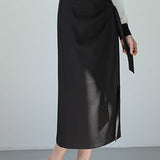 Irregular Pleated Front Split Straight Skirt