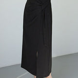Irregular Pleated Front Split Straight Skirt