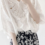 Hollow Embroidered Batwing Sleeve Top