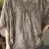 Hollow Embroidered Batwing Sleeve Top