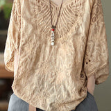 Hollow Embroidered Batwing Sleeve Top