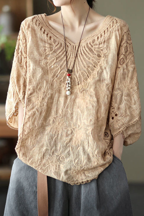 Hollow Embroidered Batwing Sleeve Top - liwisi
