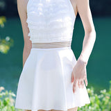 Halter neck clasp one-piece skirt swimsuit
