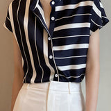 Color block high-neck striped shirt