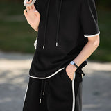 Color block hooded sweatshirt and shorts set