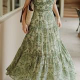 Bohemian floral camisole dress with hollow knit cardigan set