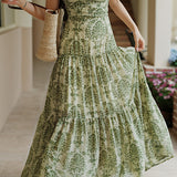 Bohemian floral camisole dress with hollow knit cardigan set