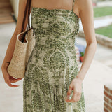 Bohemian floral camisole dress with hollow knit cardigan set