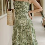 Bohemian floral camisole dress with hollow knit cardigan set