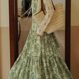 Bohemian floral camisole dress with hollow knit cardigan set
