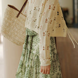 Bohemian floral camisole dress with hollow knit cardigan set