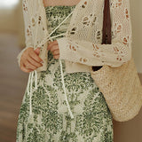 Bohemian floral camisole dress with hollow knit cardigan set
