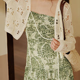 Bohemian floral camisole dress with hollow knit cardigan set