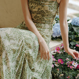Bohemian floral camisole dress with hollow knit cardigan set