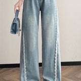 Lace patchwork wide-leg jeans