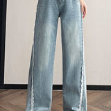 Lace patchwork wide-leg jeans