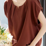 Round neck cap sleeve solid color shirt