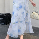Printed ruffle tie skirt