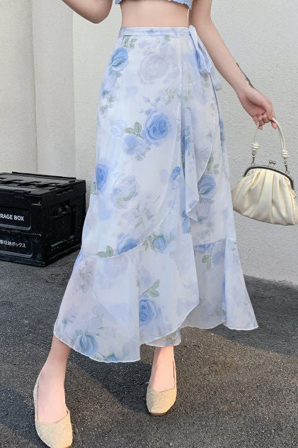 Printed ruffle tie skirt - liwisi