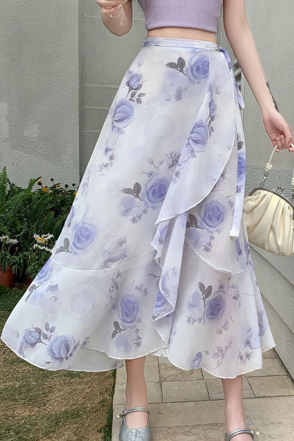 Printed ruffle tie skirt - liwisi