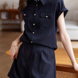 Loose cap sleeve shirt and wide-leg shorts set