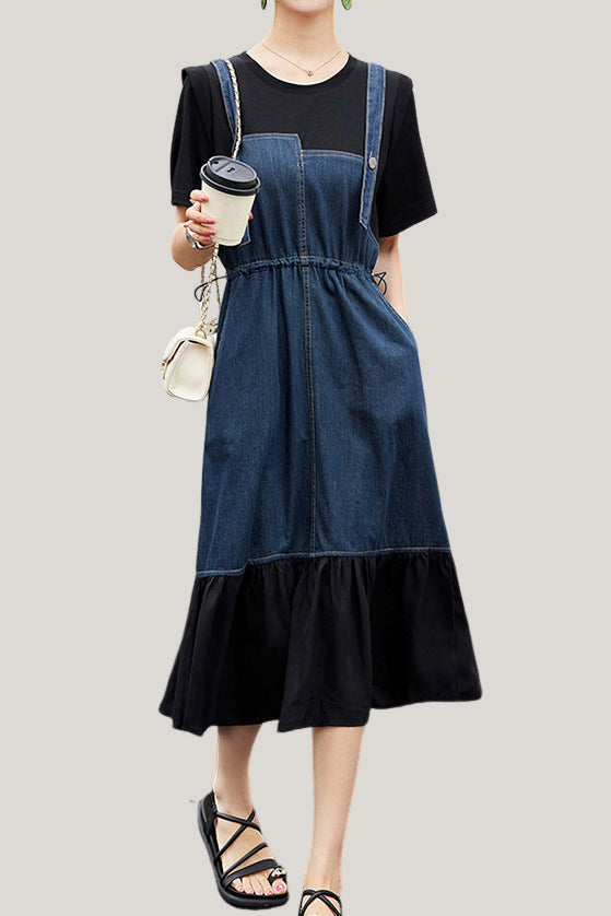 Faux two-piece spliced suspender dress - liwisi