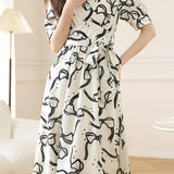 V-neck bow tie printed dress