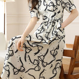 V-neck bow tie printed dress