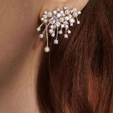Diamond pearl nebula earrings and necklace