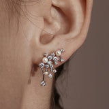Diamond pearl nebula earrings and necklace