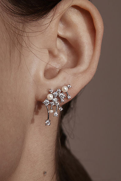 Diamond pearl nebula earrings and necklace - liwisi